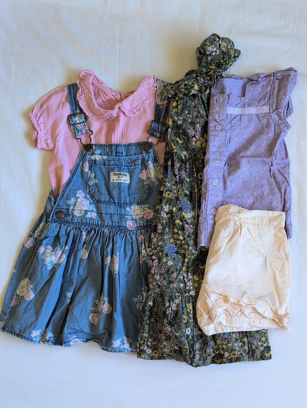 OshKosh Vintage BUM Kids 3T Floral Overalls 90s Blouse Lot 5 pcs Bundle